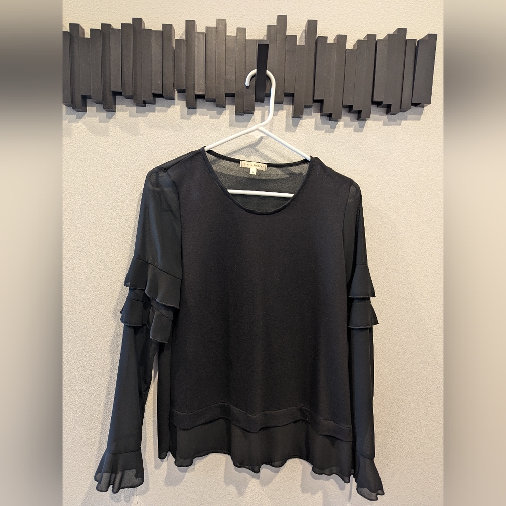 Stevie Hender Sheer Ruffle Long Sleeve Shirt